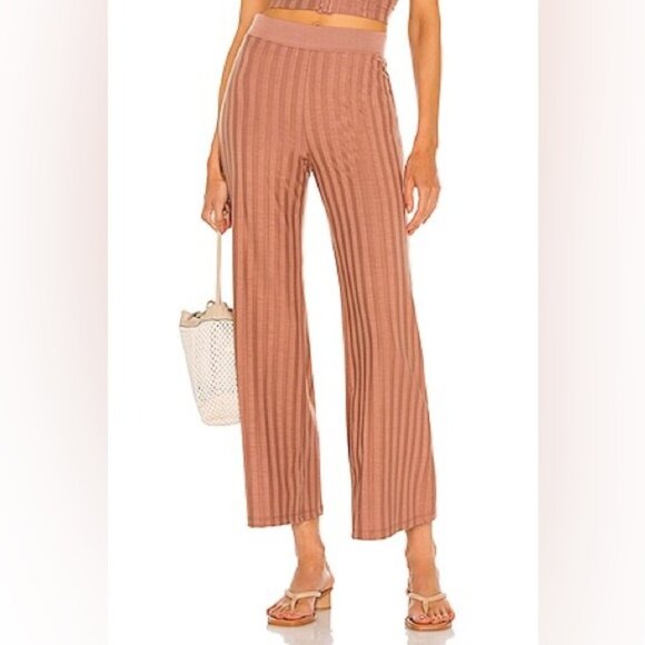 Jonathan Simkhai Celia Rib Wide Leg Pant Teak XS - Picture 3 of 5